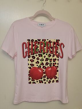 Pink Bling Cherries Graphic Short Sleeve Tee
